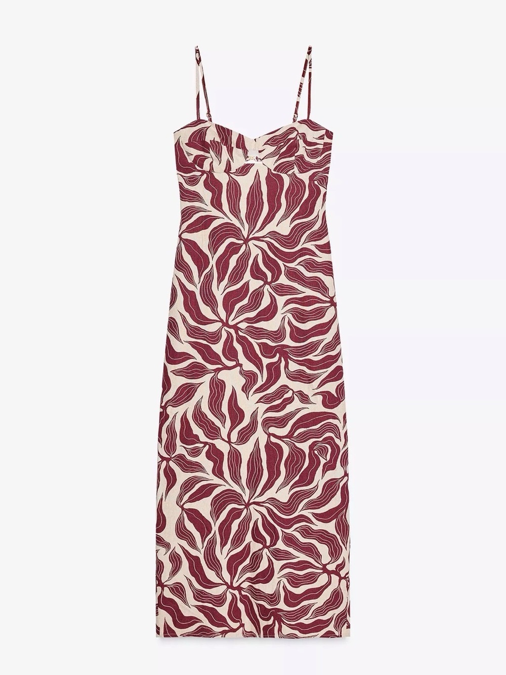 Linen Slip Dress in Cream & Burgundy